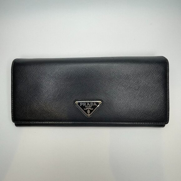 Prada Large Saffiano Calfskin Leather Wallet - Black - Preowned - Picture 1 of 14